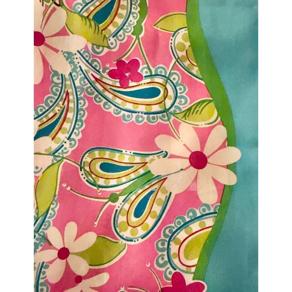 Vintage 2004 Lilly Pulitzer x Ford Warriors in Pink Silk Paisley Pink Blue Scarf - Picture 2 of 10